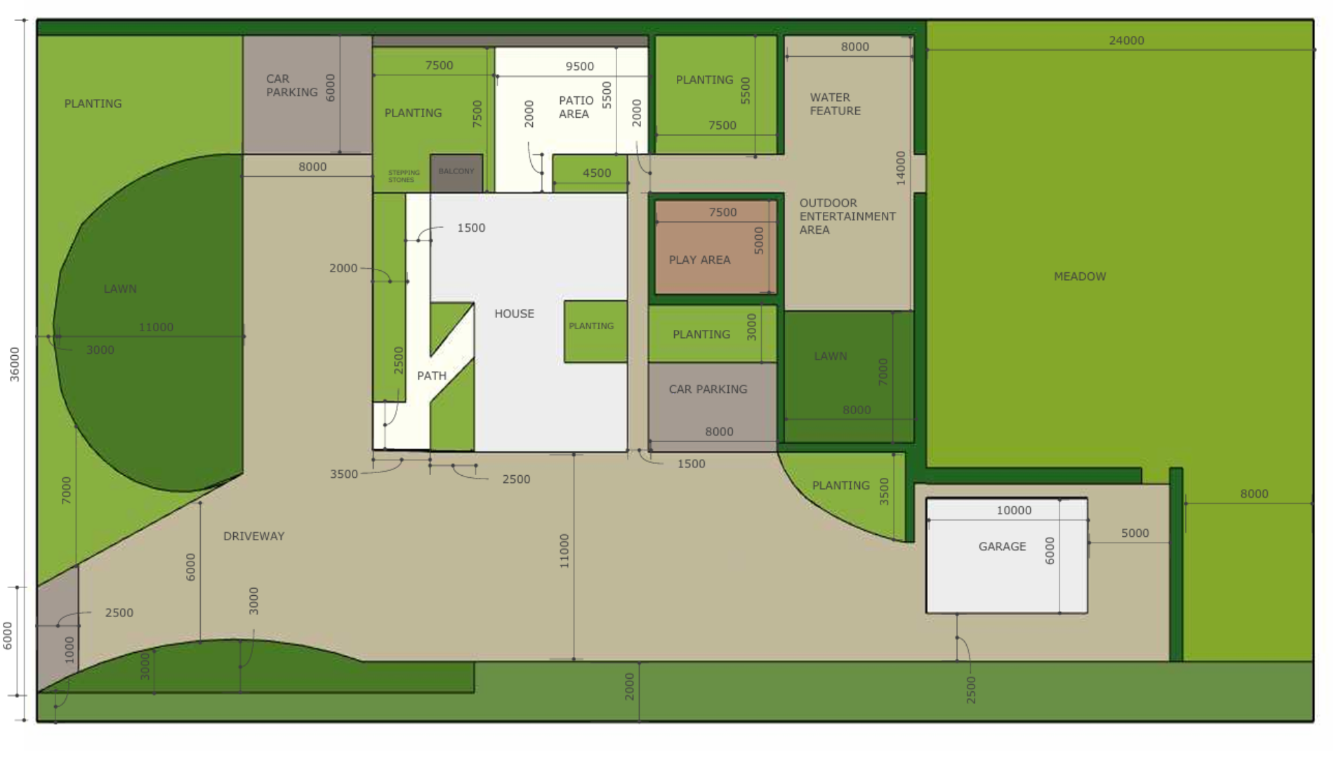 Wide technical drawings for garden design by professional landscaper